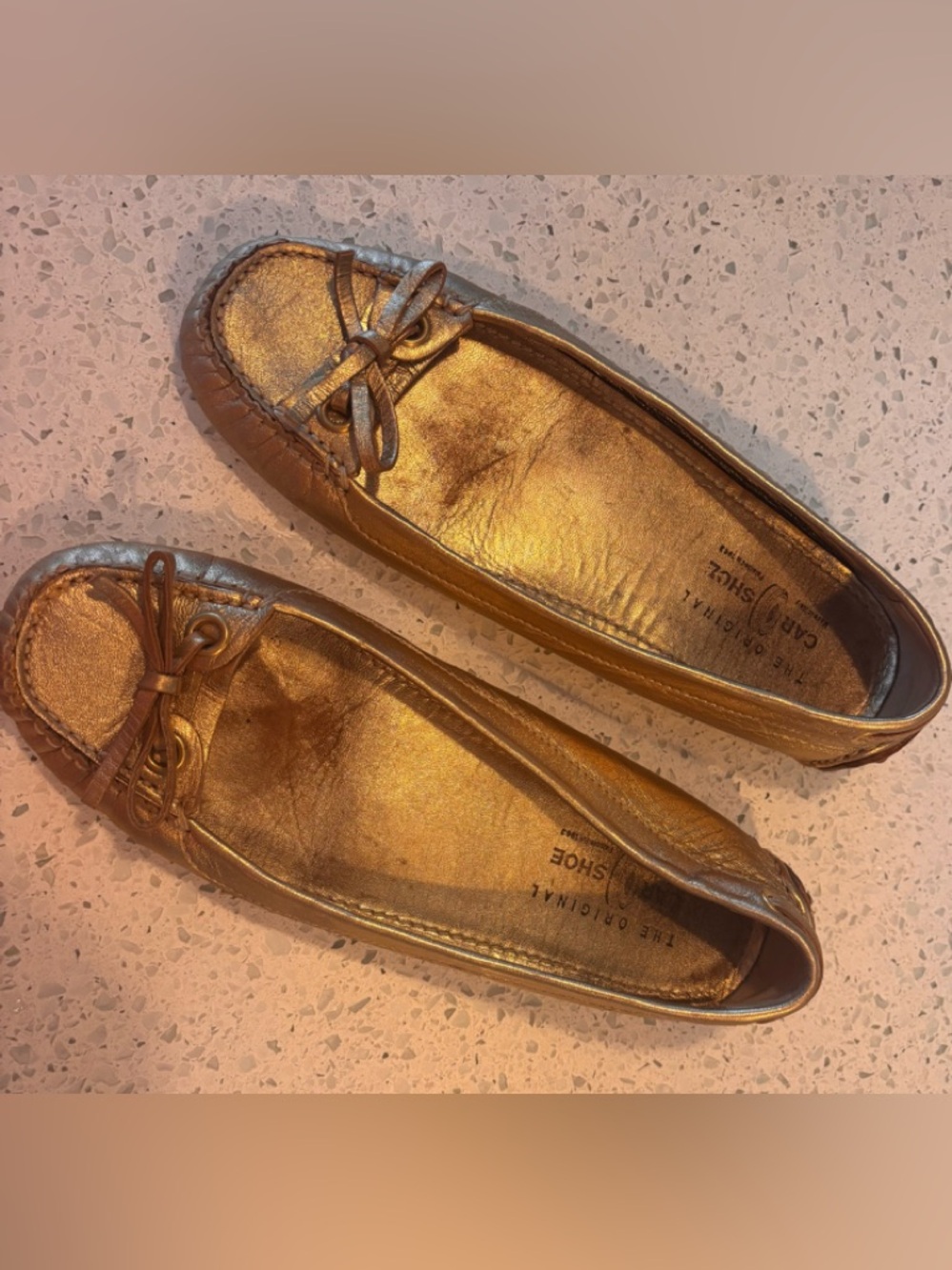 Metallic Gold Slip-On Moccasin Flats by The Original Car Shoe made in Italy